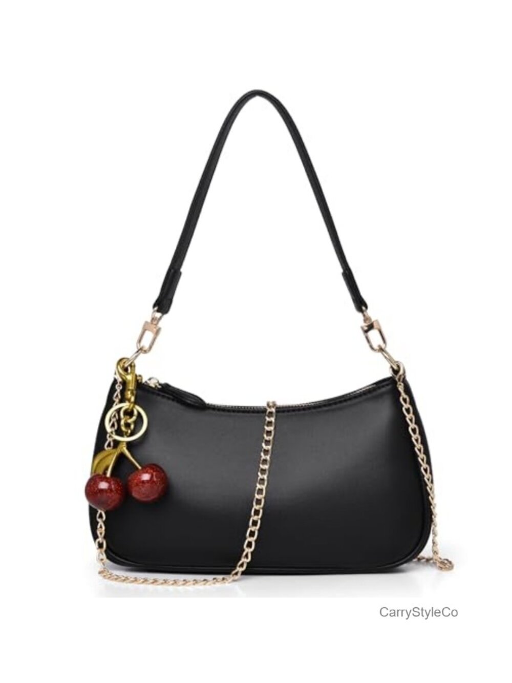 Faux Leather Cherry Charm Hobo Crossbody Bag with RFID Blocking